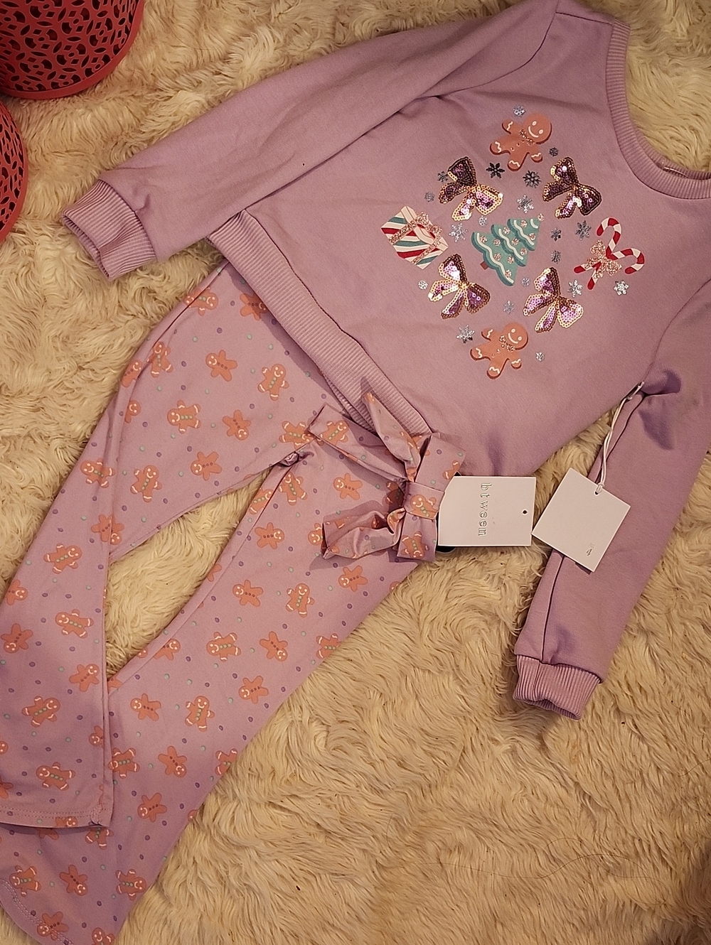 btween Lavender Girls' Gingerbread Holiday Pajama Set